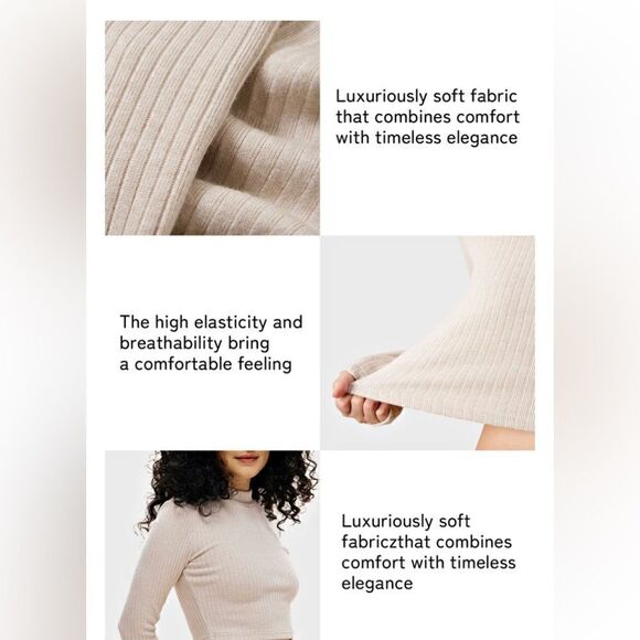 👍🏻Cashmere-Like Thermal Mock Neck Top Black - Picture 4 of 6